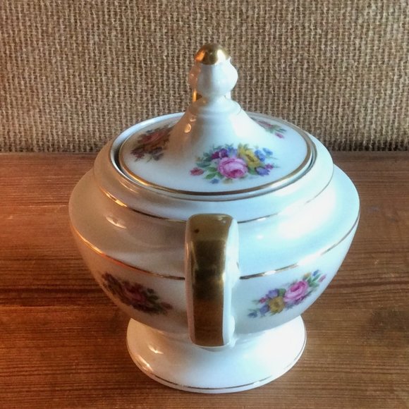 Floral Lidded Sugar Bowl, Continental Ivory, Germany, Colorful Pattern - Picture 5 of 8